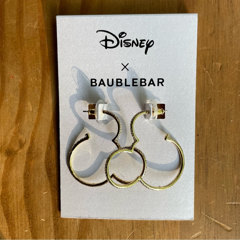 NWT Disney x BaubleBar Mickey Mouse Outline Hoop Earrings in Gold Plated Brass